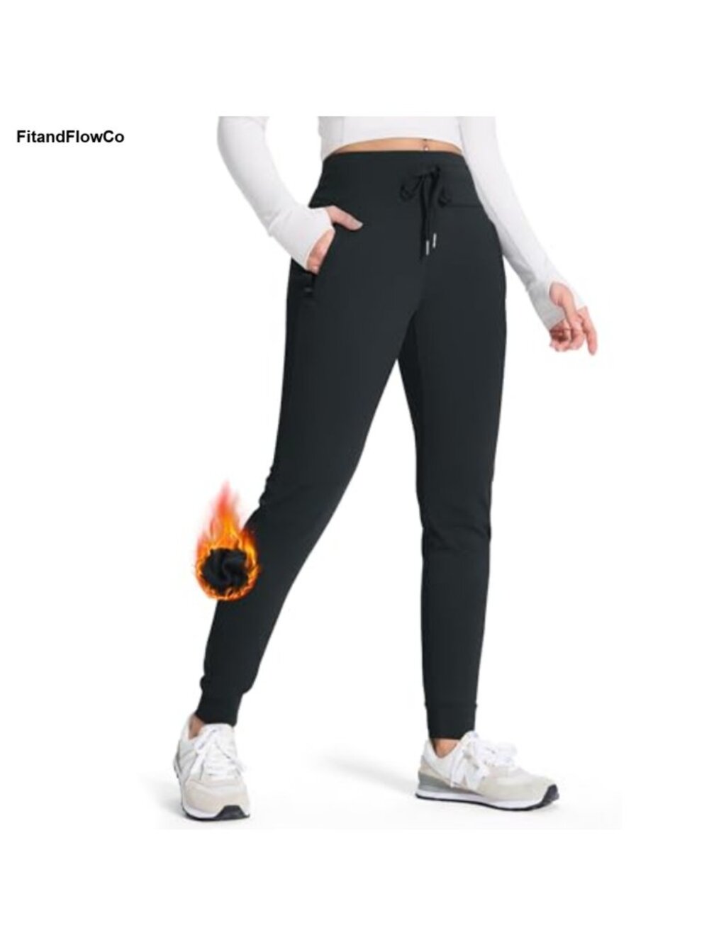 Fleece Lined Joggers Water Resistant Hiking Pants Zipper Pockets Tall Inseam